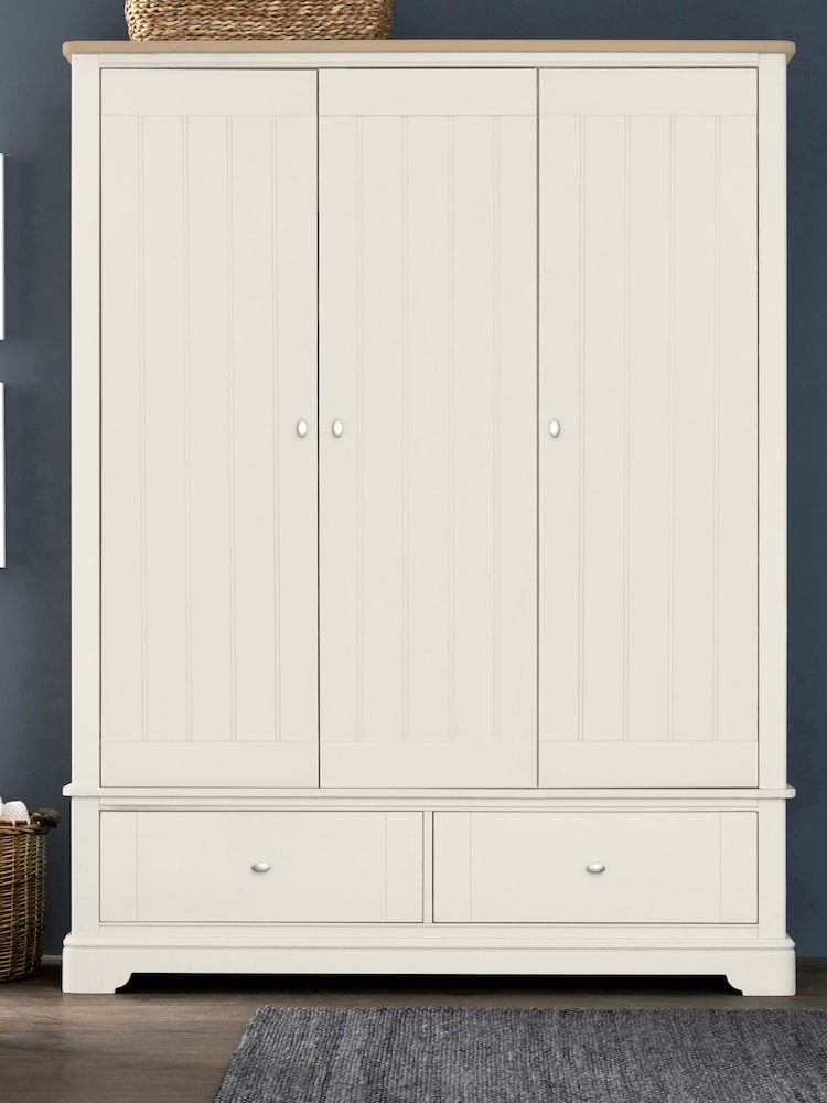 Chalk White Hampton Painted Oak Triple, 2 Drawers Wardrobe - Image 2 of 9