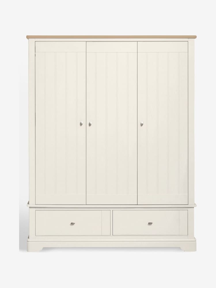 Chalk White Hampton Painted Oak Triple, 2 Drawers Wardrobe - Image 1 of 4