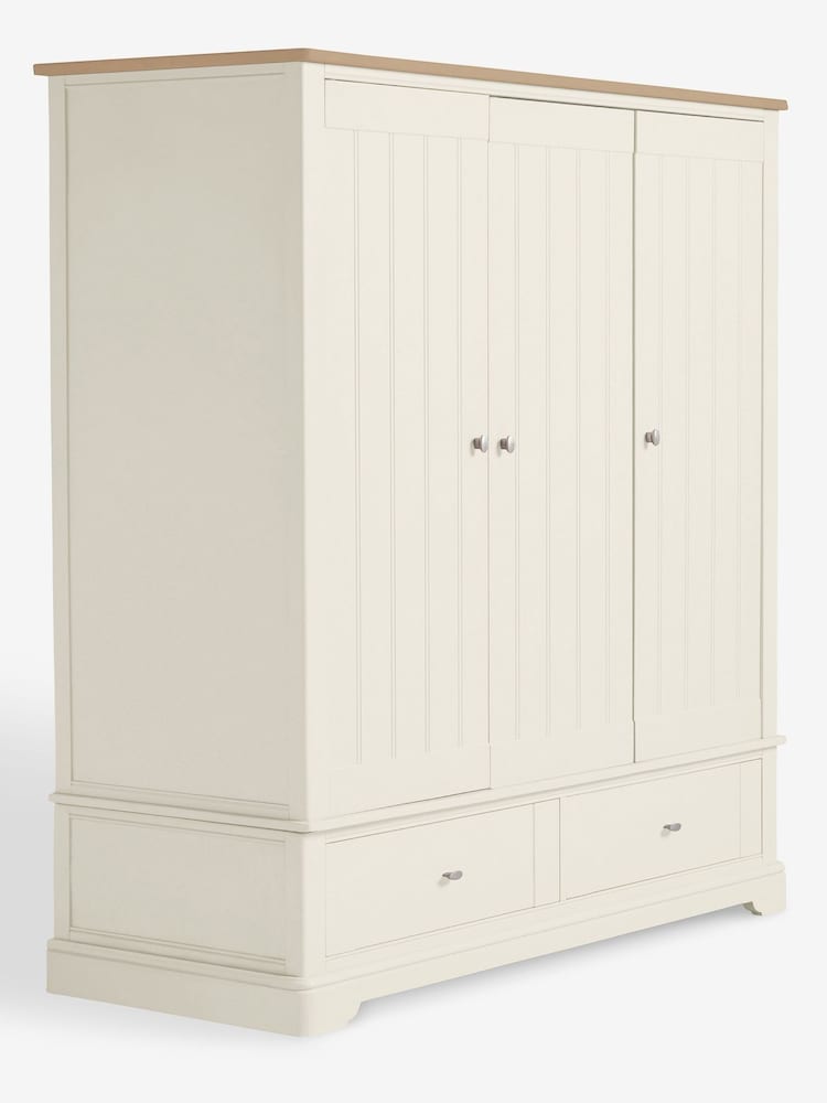 Chalk White Hampton Painted Oak Triple, 2 Drawers Wardrobe - Image 4 of 4
