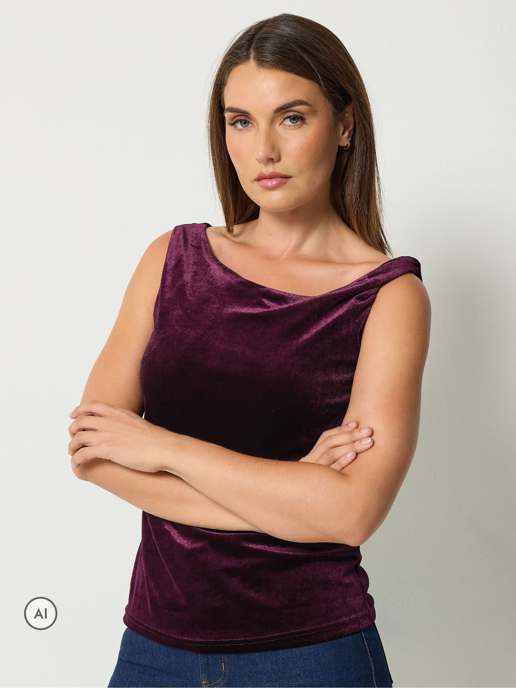 Long Tall Sally Women's Burgundy Tall Velvet Twist Top In Size 20 - Image 3
