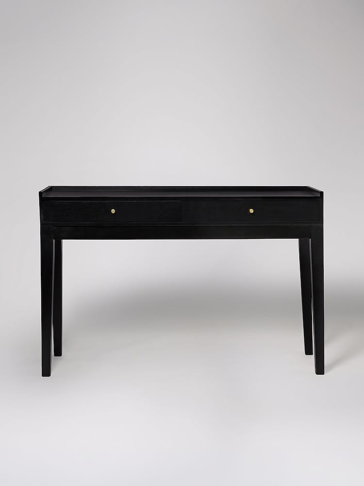 Swoon Black Newham Mango Wood 2 Drawer Desk - Image 2 of 8 Swoon Black Newham Mango Wood 2 Drawer Desk - Image 2 of 8
