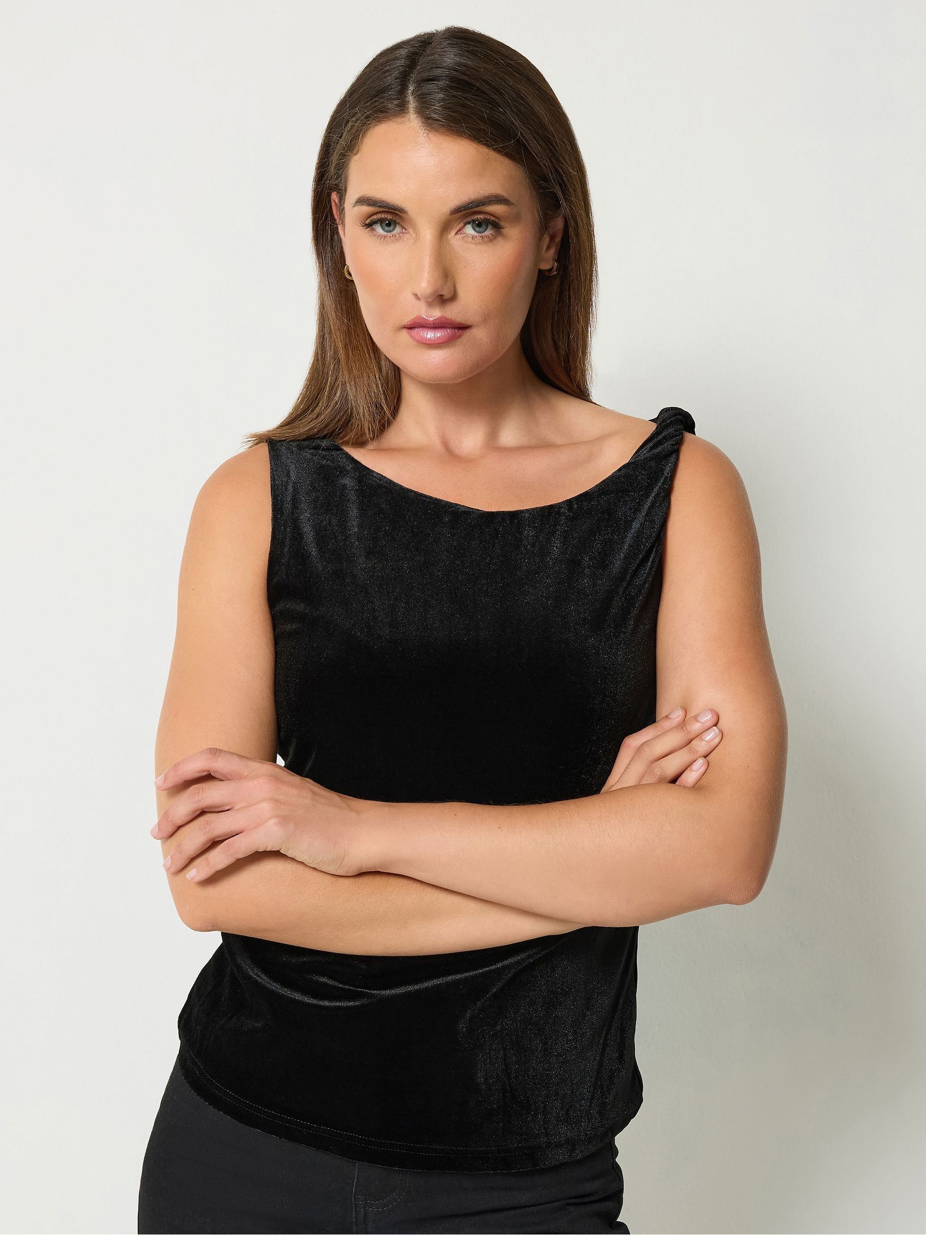 Long Tall Sally Women's Black Velvet Twist Cowl Neck Top - Image 1