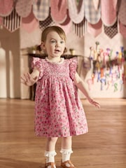 Cath Kidston Pink Strawberry Embroidered Shirred Frill Sleeve Summer Dress (3mths-8yrs) - Image 1 of 11