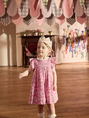 Cath Kidston Pink Strawberry Embroidered Shirred Frill Sleeve Summer Dress (3mths-8yrs) - Image 2 of 11
