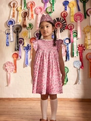 Cath Kidston Pink Strawberry Embroidered Shirred Frill Sleeve Summer Dress (3mths-8yrs) - Image 4 of 11