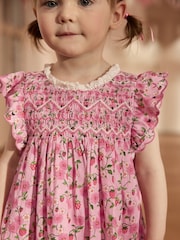 Cath Kidston Pink Strawberry Embroidered Shirred Frill Sleeve Summer Dress (3mths-8yrs) - Image 8 of 11