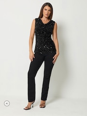 Long Tall Sally Black Sequin Velvet Cowl Neck Top - Image 2 of 6