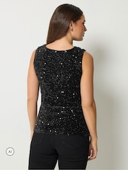 Long Tall Sally Black Sequin Velvet Cowl Neck Top - Image 3 of 6