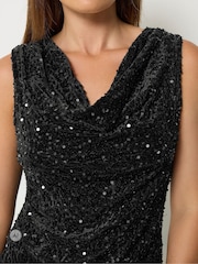 Long Tall Sally Black Sequin Velvet Cowl Neck Top - Image 4 of 6