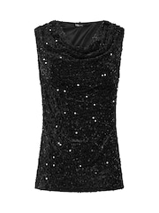 Long Tall Sally Black Sequin Velvet Cowl Neck Top - Image 5 of 6