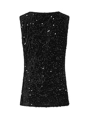 Long Tall Sally Black Sequin Velvet Cowl Neck Top - Image 6 of 6