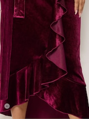 M&Co Red Petite Velvet Wrap Ruffle Dress - Image 4 of 6