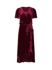 M&Co Red Petite Velvet Wrap Ruffle Dress - Image 5 of 6