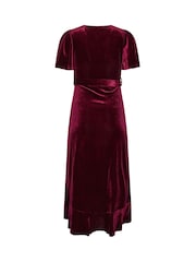 M&Co Red Petite Velvet Wrap Ruffle Dress - Image 6 of 6