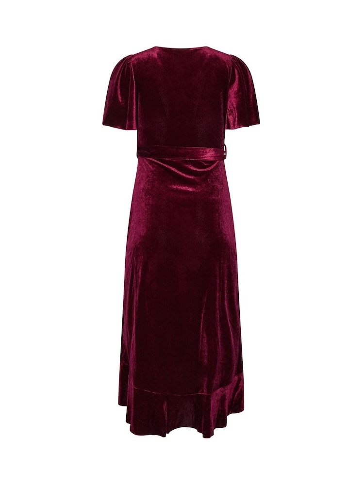 M&Co Red Petite Velvet Wrap Ruffle Dress - Image 6 of 6