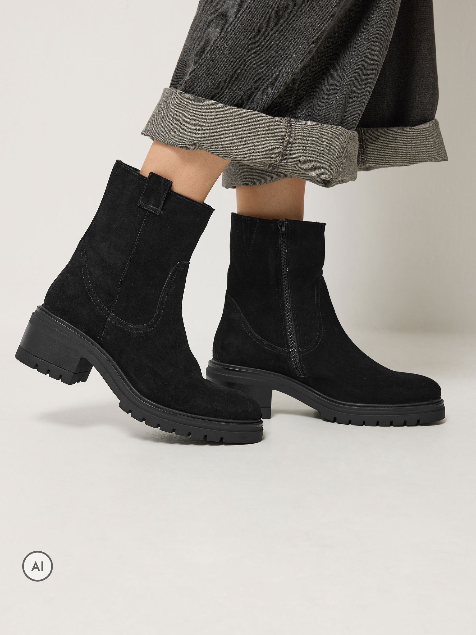 Long Tall Sally Women's Suede Block Heel Boots In Standard Fit in Black | Size: 8 - Image 2