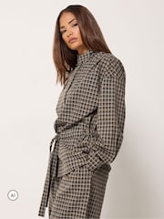 PixieGirl Petite Brown Check Tie Waist Shacket & Trousers Set - Image 2 of 6