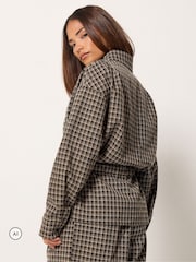 PixieGirl Petite Brown Check Tie Waist Shacket & Trousers Set - Image 3 of 6