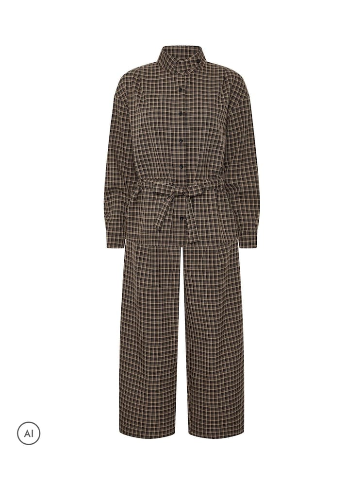 PixieGirl Petite Brown Check Tie Waist Shacket & Trousers Set - Image 6 of 6