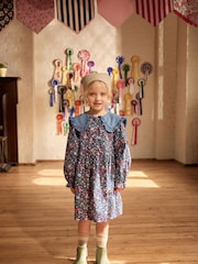Cath Kidston Navy Ditsy Floral Long Sleeve Collar 100% Cotton Dress (3mths-8yrs) - Image 1 of 9