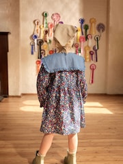 Cath Kidston Navy Ditsy Floral Long Sleeve Collar 100% Cotton Dress (3mths-8yrs) - Image 3 of 9