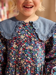 Cath Kidston Navy Ditsy Floral Long Sleeve Collar 100% Cotton Dress (3mths-8yrs) - Image 4 of 9