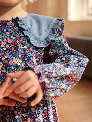 Cath Kidston Navy Ditsy Floral Long Sleeve Collar 100% Cotton Dress (3mths-8yrs) - Image 5 of 9