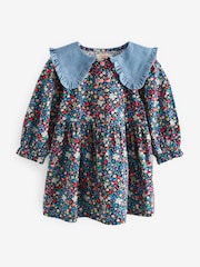 Cath Kidston Navy Ditsy Floral Long Sleeve Collar 100% Cotton Dress (3mths-8yrs) - Image 6 of 9