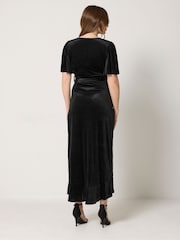M&Co Black Velvet Wrap Ruffle Dress - Image 3 of 6