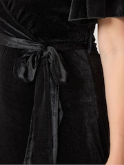M&Co Black Velvet Wrap Ruffle Dress - Image 4 of 6