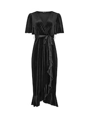 M&Co Black Velvet Wrap Ruffle Dress - Image 5 of 6
