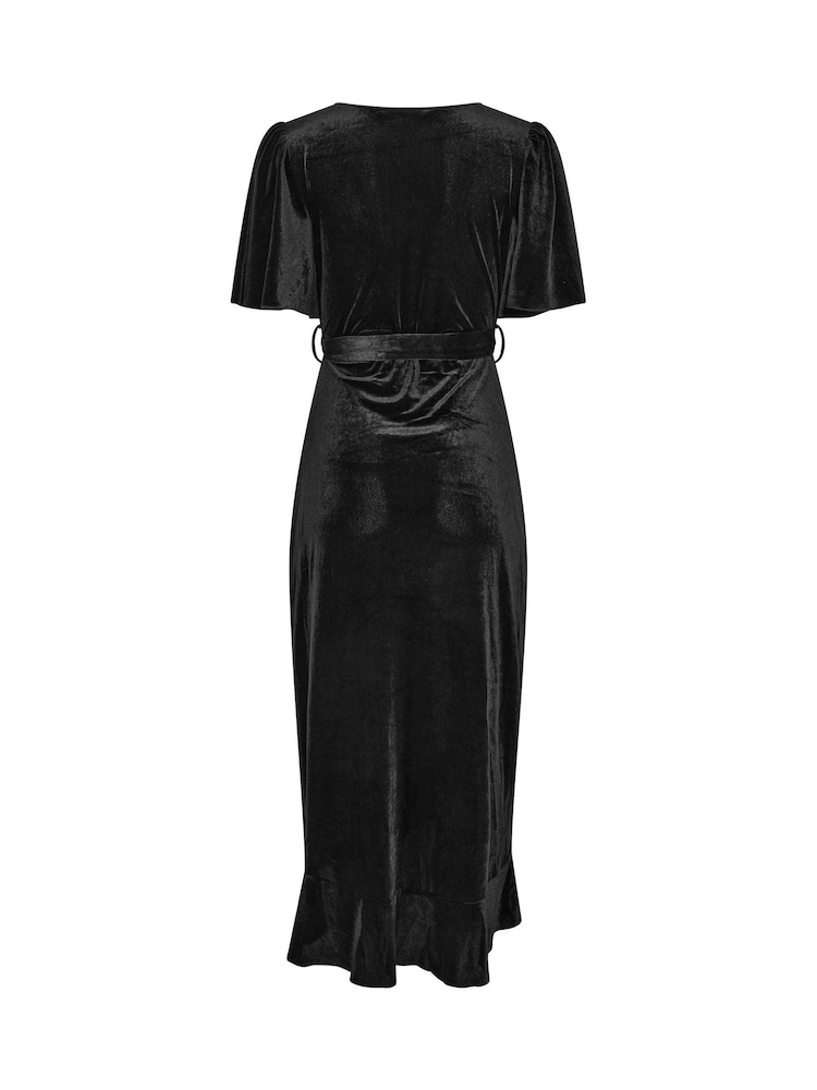 M&Co Black Velvet Wrap Ruffle Dress - Image 6 of 6