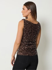 Long Tall Sally Brown Sequin Velvet Cowl Neck Top - Image 3 of 6