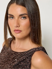 Long Tall Sally Brown Sequin Velvet Cowl Neck Top - Image 4 of 6