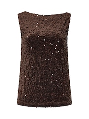 Long Tall Sally Brown Sequin Velvet Cowl Neck Top - Image 5 of 6