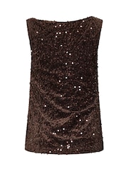 Long Tall Sally Brown Sequin Velvet Cowl Neck Top - Image 6 of 6