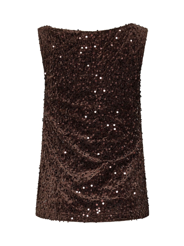 Long Tall Sally Brown Sequin Velvet Cowl Neck Top - Image 6 of 6 Long Tall Sally Brown Sequin Velvet Cowl Neck Top - Image 6 of 6