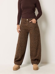 PixieGirl Petite Brown Animal Print Barrel Jeans - Image 2 of 6