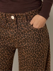 PixieGirl Petite Brown Animal Print Barrel Jeans - Image 4 of 6