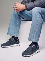 Navy Blue Leather Runner Trainers - Image 1 of 6