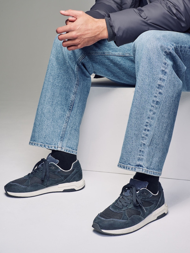 Navy Blue Leather Runner Trainers - Image 1 of 6