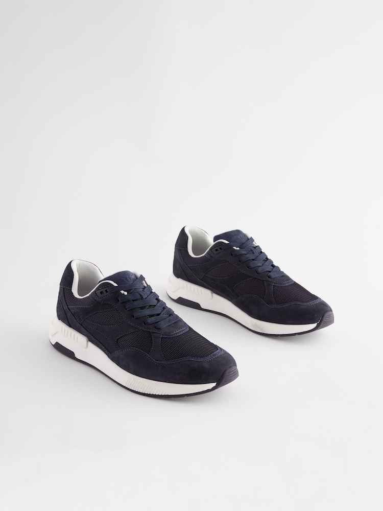 Navy Blue Leather Runner Trainers - Image 2 of 6