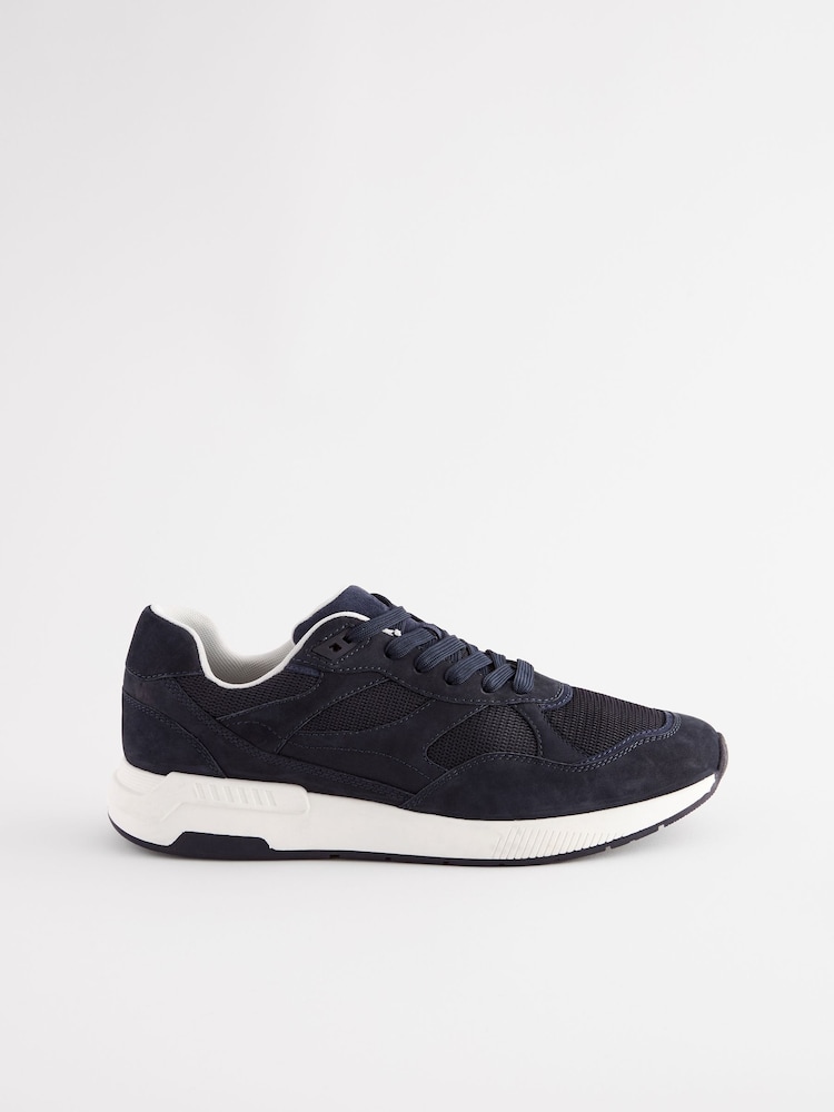Navy Blue Leather Runner Trainers - Image 3 of 6
