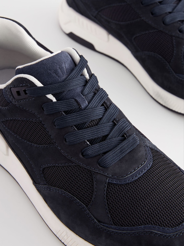 Navy Blue Leather Runner Trainers - Image 5 of 6