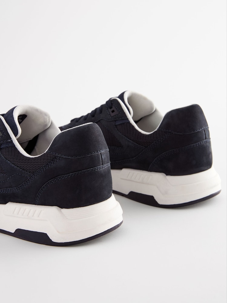 Navy Blue Leather Runner Trainers - Image 6 of 6