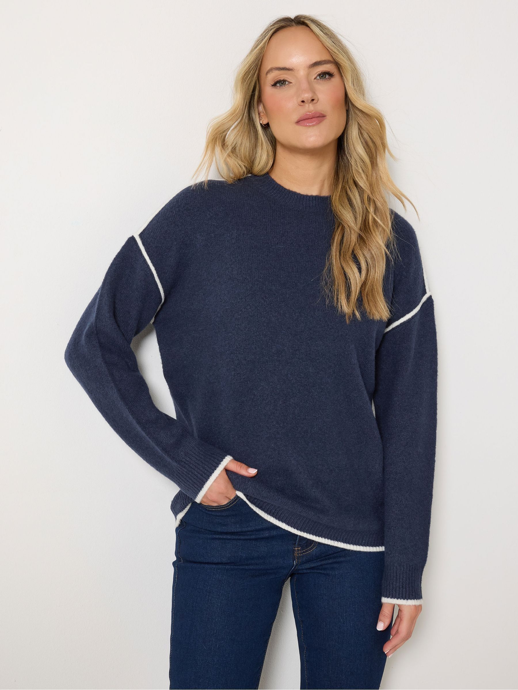 Long Tall Sally Women's Tall Tipped Detail Knit Jumper in Mid Navy | Size: 8-10 - Image 2