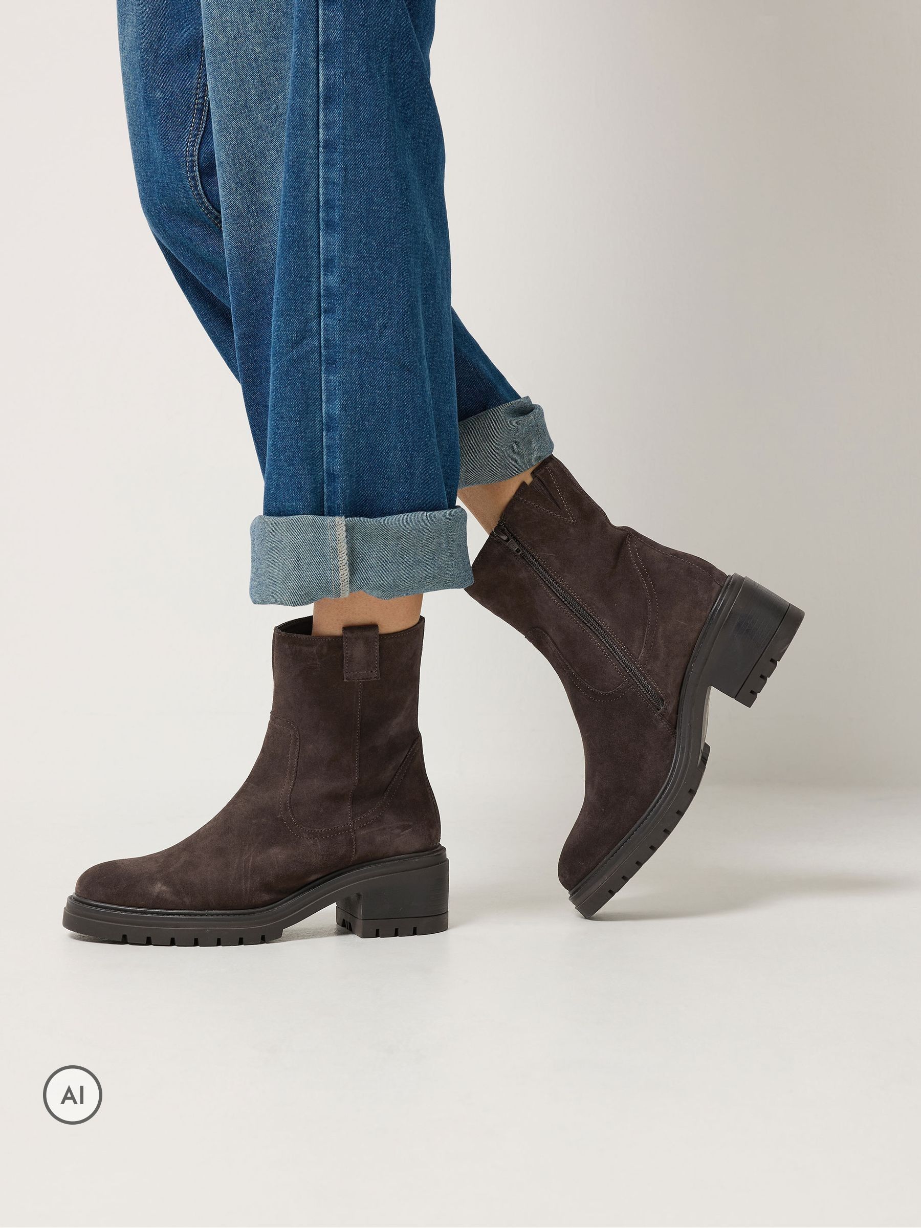 Long Tall Sally Women's Dark Brown Suede Block Heel Boots In Standard Fit In | Size: 8 - Image 2