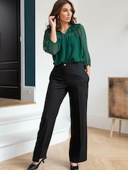 Pour Moi Black Petite Josephine Wide Leg Woven Trousers - Image 2 of 3