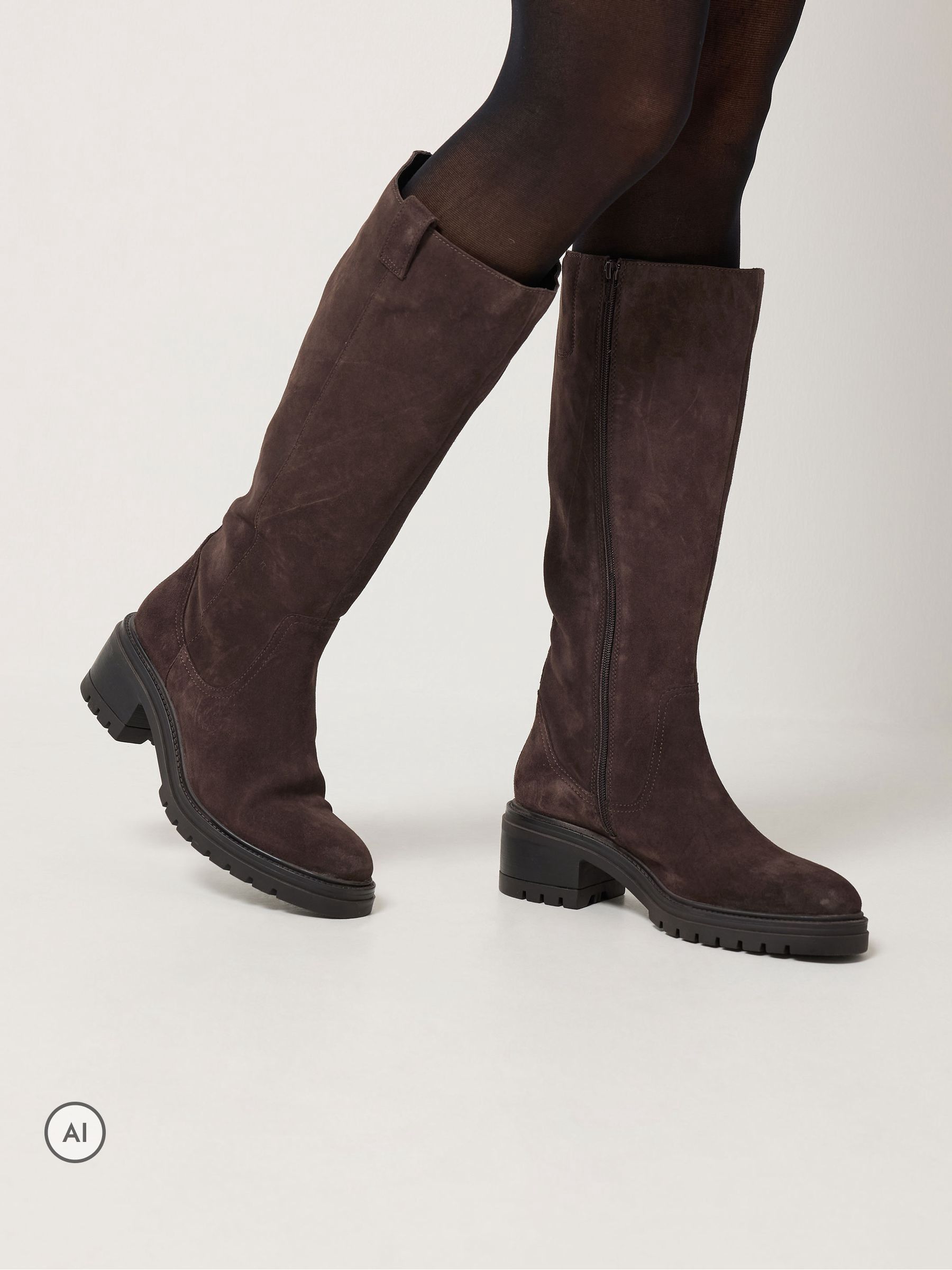 Long Tall Sally Women's Brown Soft Square Cleated Block Heel Long Shoes - Image 1