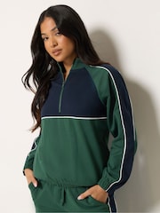PixieGirl Petite Green Colour Block Quarter Zip Sweatshirt - Image 1 of 6